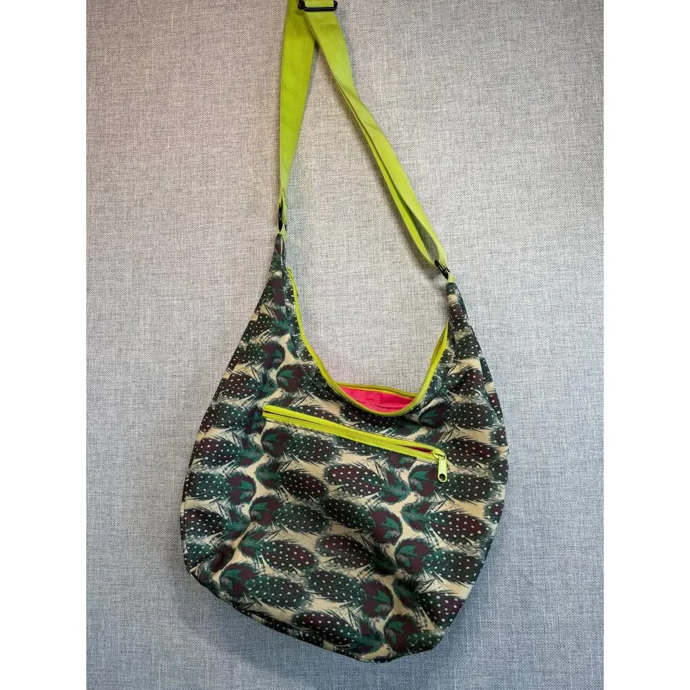 KAVU Sydney Satchel Feather Print Crossbody Bag Lime Green Y2K